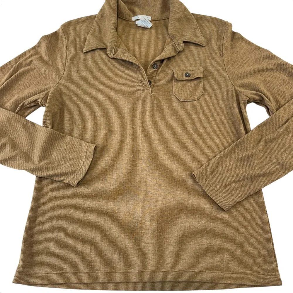 Vintage Old Navy Y2K Camel Ribbed Knit Stretch‎ Polo Top, Large